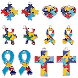 Платина Подвески из эмали и сплава, с головоломкой аутизм символ, разнообразные, платина, 12 шт / коробка