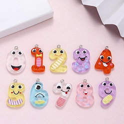 (52) Непрозрачная лаванда Подвески из светящейся прозрачной смолы, очарование числа, с платиновой железной петлей и пудрой с блестками, светится в темноте, разноцветные, 29~30x16~21x4.5 мм, отверстие : 2.2 мм