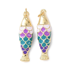 Разноцветный Латунь эмаль подвески, рыбы прелести, без кадмия и без свинца, стойки покрытие, долговечный, с целью перехода в кольце, реальный 18 k позолоченный, красочный, 28.5x8x6 мм, отверстие : 3 мм