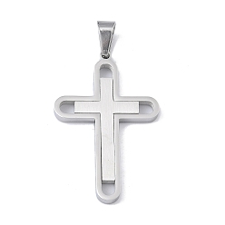 Нержавеющая Сталь Цвет 304 подвески из нержавеющей стали, амулет двойного креста, цвет нержавеющей стали, 42x27.5x3 мм, отверстие : 7x4 мм