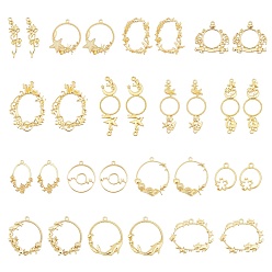 Golden 30Pcs 15 Style Rack Plating Alloy Open Back Bezel Pendants, For DIY UV Resin, Epoxy Resin, Pressed Flower Jewelry, Mixed Shapes, Golden, 23~42x12~69x2~7mm, Hole: 1.2~2mm