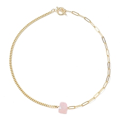 Pink Гальванические ожерелья с подвесками из натурального кварца с шестиугольной призмой, ожерелья-цепочки из латунной скрепки и кубинских звеньев, золотые, розовые, 17.72 дюйм (45 см)