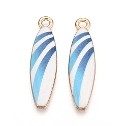 Васильковый Подвески из эмали и сплава, стойки покрытие, очаровывать доску для серфинга, золотой свет, васильковый, 35x9.1x2.2 мм, отверстие : 2 мм