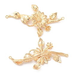 Настоящее золото 18K Подвески из латуни, ссылки подсолнечника, для изготовления свадебных головных уборов, реальный 18 k позолоченный, 32x53x6 мм, отверстие : 1.2 мм