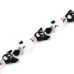 Черный Бусы лэмпворк ручной работы, собака, со стеклянными и пластиковыми бусинами ccb, граненые, чёрные, 12.5~13x13.5~14.5x11~11.5 мм, отверстие : 1~1.8 мм, около 8 шт / нитка, 6.50 дюйм (16.5 см)