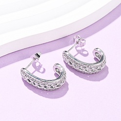 Платина Серьги-гвоздики из латунного микро-паве, цепочка-оберег, платина, 20x7 мм