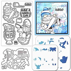 Gnome Наборы инструментов для скрапбукинга своими руками в стиле туалета, включая 1трафареты для резки углеродистой стали из ПК, 2шт. трафареты для рисования домашних животных и 1штампы из прозрачного пластика из ПВХ, гном, прозрачный штамп: 160x110мм