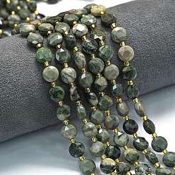 Деревянный Кружевный Камень Натуральный зеленый деревянный кружевной камень бусины пряди, граненый шестиугольный разрез, плоско-круглые, с бисером, 8~8.5x5 мм, отверстие : 0.8 мм, около 36 шт / нитка, 15.16'' (38.5 см)