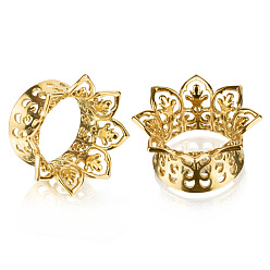 Золотой Полые ушные туннели из латунного сплава с цветочным узором, золотые, 8 мм