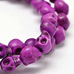 Medium Orchid Dyed Synthetic Turquoise Bead Strands, Skull, Medium Orchid, 8x6x7mm, Hole: 1mm, about 48~49pcs/strand, 15.3~15.5 inch