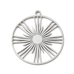 Couleur Acier Inoxydable Pendentifs en acier inoxydable, rond plat avec breloques soleil, couleur inox, 304mm, Trou: 30x28x1.4mm