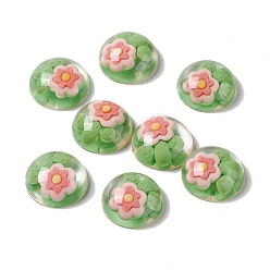 Half Round Transparent Flower Resin Cabochons, Half Round, Lime Green, Flower Pattern, 24.5x9.5mm