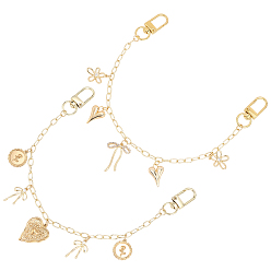 Bowknot 2Pcs 2 Styles Brass Bag Decorative Chains, with Alloy Swivel Clasps, Golden, Bowknot, 272~273mm, 1pc/style