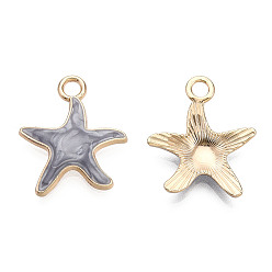 Светло-серый Подвески из сплава , с эмалью, морская звезда, золотой свет, светло-серый, 20x18x3 мм, отверстие : 2.5 мм