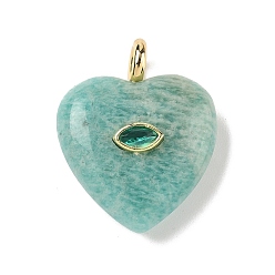 Амазонит Природные подвески амазонит, подвески в форме сердца с латунной микрофиброй и фианитами, реальный 18 k позолоченный, долговечный, стойки покрытие, 31x25x10 мм, отверстие : 4 мм
