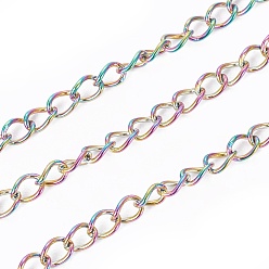 Rainbow Color Ion Plating(IP) 304 Stainless Steel Curb Chains, with Spool, Soldered, Rainbow Color, 4x2.5x0.5mm, about 32.8 Feet(10m)/roll