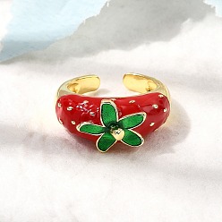 Клубника Латунь регулируемые манжеты кольца, с эмалью, реальный 18 k позолоченный, клубника, 11 мм, внутренний диаметр: регулируемый