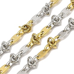Настоящее золото 18K Ионное покрытие (ip) 304 двухцветные звеньевые цепи из нержавеющей стали, с катушкой, несварные, реальный 18 k позолоченный, 11x5.5x1.5 мм, около 32.81 футов (10 м) / рулон