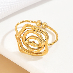 Золотой 304 открытые кольца-манжеты из нержавеющей стали для женщин, цветок розы, золотые, 17 мм