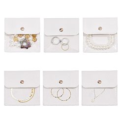 Blanc 6 Pochettes en cuir PU et PVC avec bouton-pression, fournitures de stockage de bijoux, carrée, blanc, 9.5x9.5x0.2 cm
