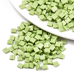 Желто-Зеленый Стеклянный бисер с отверстиями fgb 2, непрозрачных цветов, прямоугольные, желто-зеленый, 5x4.5~5.5x2~2.5 мм, отверстие : 0.5~0.8 мм, около 1180 шт / упаковка