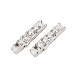 Платинированный 925 стержневые застежки из стерлингового серебра с микропаве и прозрачным фианитом, прямоугольные, плоское отверстие, Реальная платина, 20.5x5x4.5 мм, внутренний диаметр: 3 мм