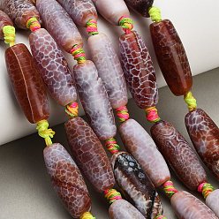 Шоколадный Нити окрашенных и нагретых натуральных агатовых бус с огненным кракелюром, рис, цвет шоколада, 29~31x12~15 мм, отверстие : 1~1.4 мм, около 11 шт / нитка, 15.75''~16.54'' (40~42 см)