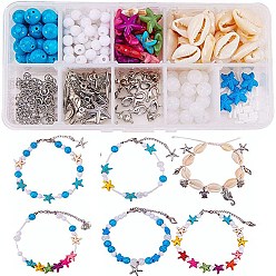 (52) Непрозрачная лаванда Изготовление летнего пляжного браслета своими руками, со спиральной оболочки, драгоценный камень, Акриловые бусины, 316 подвески из нержавеющей стали, сплав и металлические находки, разноцветные, 13.5x7x3 см