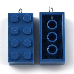 Midnight Blue Opaque Acrylic Pendants, with Platinum Iron Loop, Long Rectangle Building Block Charms, Midnight Blue, 36x16x11.5mm, Hole: 1.5mm