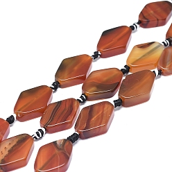 Peru Natural Banded Agate/Striped Agate Beads Strands, Dyed & Heated, Rhombus, Peru, 24~28x16~18x5~7mm, Hole: 1.8mm, about 13pcs/Strand, 16.93 inch(43cm)