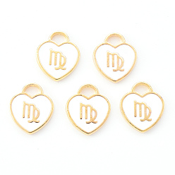 Дева Подвески из эмалевого сплава с покрытием из легкого золота, созвездий, белое сердце, Дева, 14x12x1.8 мм, отверстие : 4 мм