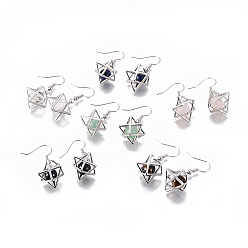 Смешанные камни Серьги из натурального смешанного драгоценного камня, с латунной фурнитурой , круглая бусина внутри, звезда, 38 мм, штифты : 0.7 мм