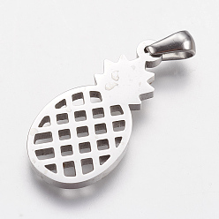 Stainless Steel Color Tarnish Resistant 316 Surgical Stainless Steel Pendants, Pineapple, Stainless Steel Color, 28x14x2mm, Hole: 3x4mm