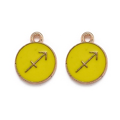 Стрелец Подвески из эмали и сплава, плоский круглый с созвездием / знак зодиака, золотые, Стрелец, 15x12x2 мм, отверстие : 1.5 мм