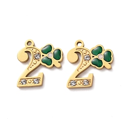 Number 304 подвески из нержавеющей стали с эмалью и стразами, число 0~9 прелести, ионное покрытие (ip), долговечный, реальный 18 k позолоченный, 2, 13x12x2 мм, отверстие : 1.2 мм