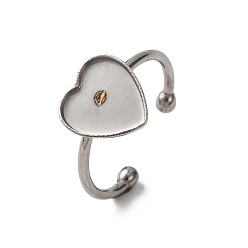 Нержавеющая Сталь Цвет 304 компоненты открытого кольца манжеты из нержавеющей стали, простые настройки кольца пэда, сердце, цвет нержавеющей стали, лоток : 10x10 мм, 1.5 мм, внутренний диаметр: 18 мм