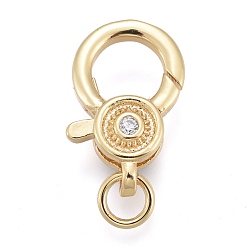 Настоящее золото 18K Латунная застежка в виде клешни омара с микропейвом из фианита, с прыжковых колец, долговечный, прозрачные, реальный 18 k позолоченный, 16x10x5 мм, отверстие : 3 мм