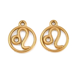 Leo 304 Stainless Steel Pendants, Round with Twelve Zodiac Signs Charms, Ion Plating(IP), Cut-Out, Golden, Leo, 19x15.5x2mm, Hole: 1.5mm