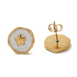 Белый Ионное покрытие (ip) 304 серьги-гвоздики с цветком из нержавеющей стали, с эмалью, белые, 13 мм