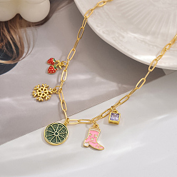 Разноцветный Латунные ожерелья с подвеской в виде снежинки и кубического циркония из эмали для женщин в отпуске, золотые, красочный, 15.35 дюйм (39 см)