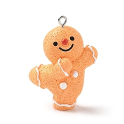 Gingerbread Man Подвески из непрозрачной смолы на рождественскую тематику, с железной платиной петлей, Колобок, 39.5x27.5x20 мм, отверстие : 2 мм