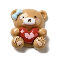 Медведь Тема Дня святого Валентина, непрозрачная смола, декодированные кабошоны, медведь, 23.5x20.5x8 мм