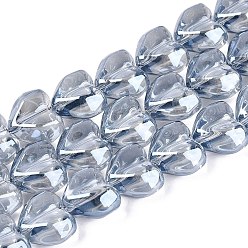 Светлый Стально-синий Гальванизируйте прозрачное стекло бисер нитей, сердце, с покрытием AB цвета, граненые, окрашенный и сердечный, светло-стальной синий, 12~13x14~15x8~9 мм, отверстие : 1~1.2 мм, около 60~61 шт / нитка, 28.35~29.13 дюйм (72~74 см)
