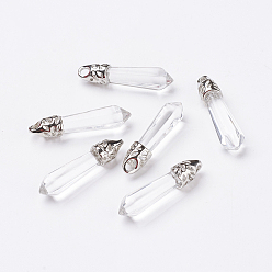 Transparent Spitze Glasanhänger, mit platinen Legierungszubehör  , Kugel, Transparent, 33~40x8~9x8~9 mm, Bohrung: 3x4 mm