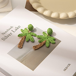 Желто-Зеленый Висячие серьги-гвоздики из рафии, кокосовая пальма, желто-зеленый, 61.4x39.3 мм