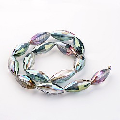 Разноцветный Гальванические стеклянные бусины, рис, граненые, с половиным покрытием цвета радуги, красочный, 36x16x16 мм, отверстие : 2 мм, около 15 шт / нитка, 21.57 дюйм