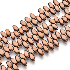 с Покрытием Меди Гальванические нити из синтетических немагнитных гематитовых бусин, вакуумное покрытие pvd, рис, 2-луночное, с медным покрытием, 5x2.4x2 мм, отверстие : 0.9 мм, около 222~224 шт / нитка, 14.57~14.96'' (37~38 см)