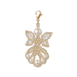 Золотистый Ангельские стеклянные подвески украшения, с бисером, жемчужные раковины и 304 застежки-«лобстеры» из нержавеющей стали, золотые, 55x25x7.5 мм