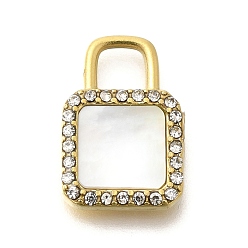 Настоящее золото 14K Ионное покрытие (ip) 304 подвески из нержавеющей стали со стразами, подвески-замки в виде ракушки, реальный 14 k позолоченный, 18x12x2.8 мм, отверстие : 4.5x5 мм