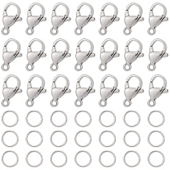 Нержавеющая Сталь Цвет 120шт. 304 карабины из нержавеющей стали с 120шт. открытыми соединительными кольцами, цвет нержавеющей стали, застежка : 12x7x3.5 mm, отверстие: 1.5мм; переходные кольца: 6x0.7 мм (21 калибр), внутренний диаметр: 4.6 мм